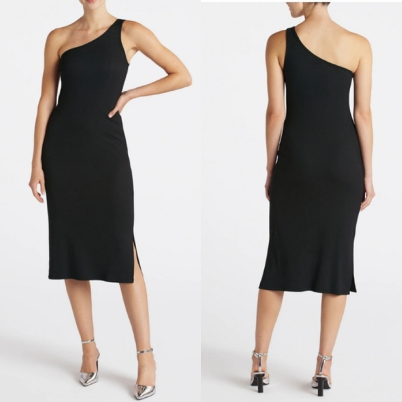 41 Hawthorn Dresses & Skirts - NWT 41 Hawthorn One Shoulder Fitted Midi Dress Ribbed Black Large